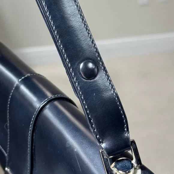SALVATORE FERRAGAMO Black Leather Handbag Clutch Silver Hardware Shoulder Bag